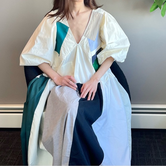 Cloudy Meadow Dress | Handmade V-Neck Patchwork Dress SKU 01172 - Picture 2 of 16